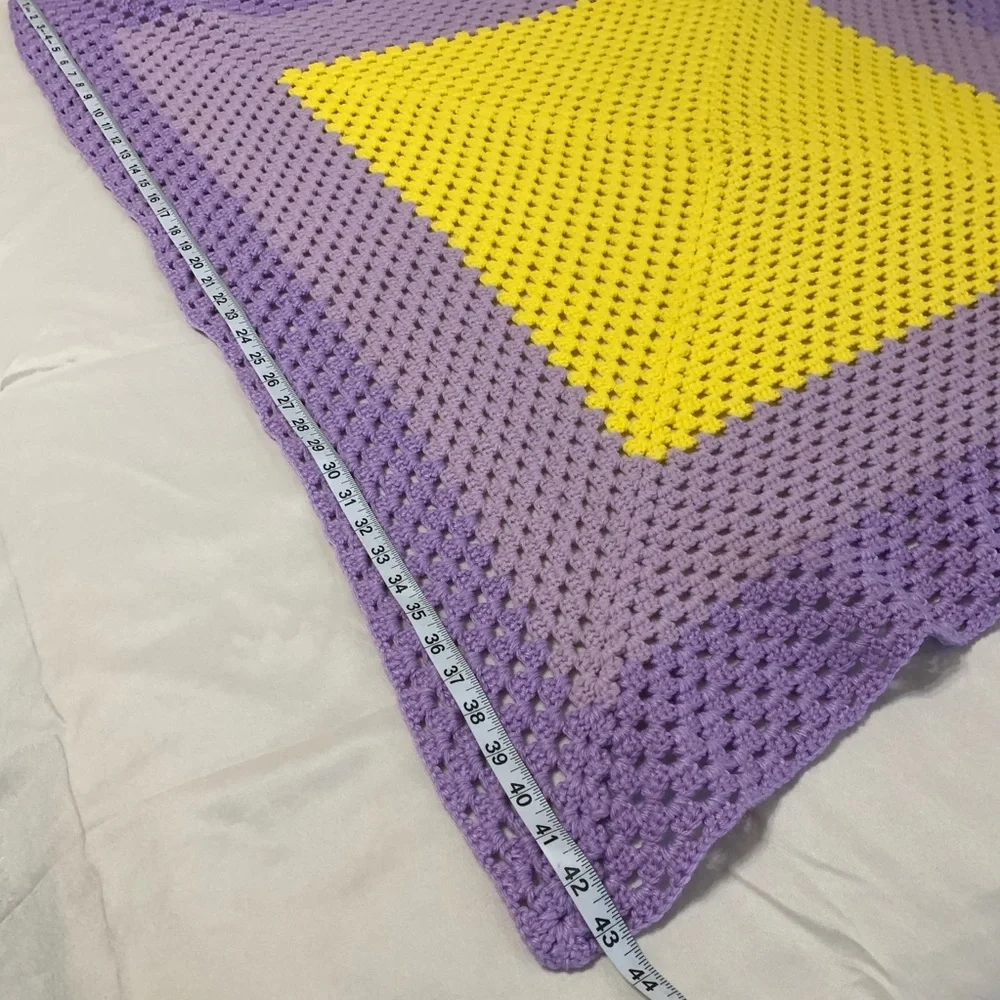 Vintage purple & yellow crocheted blanket throw